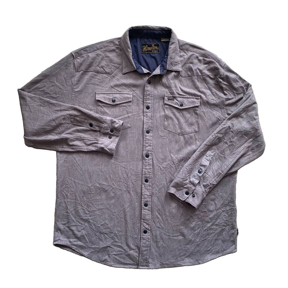Howler Bros Stockman Stretch Snap Shirt Gray XXL Western Cowboy Rayon Stretch